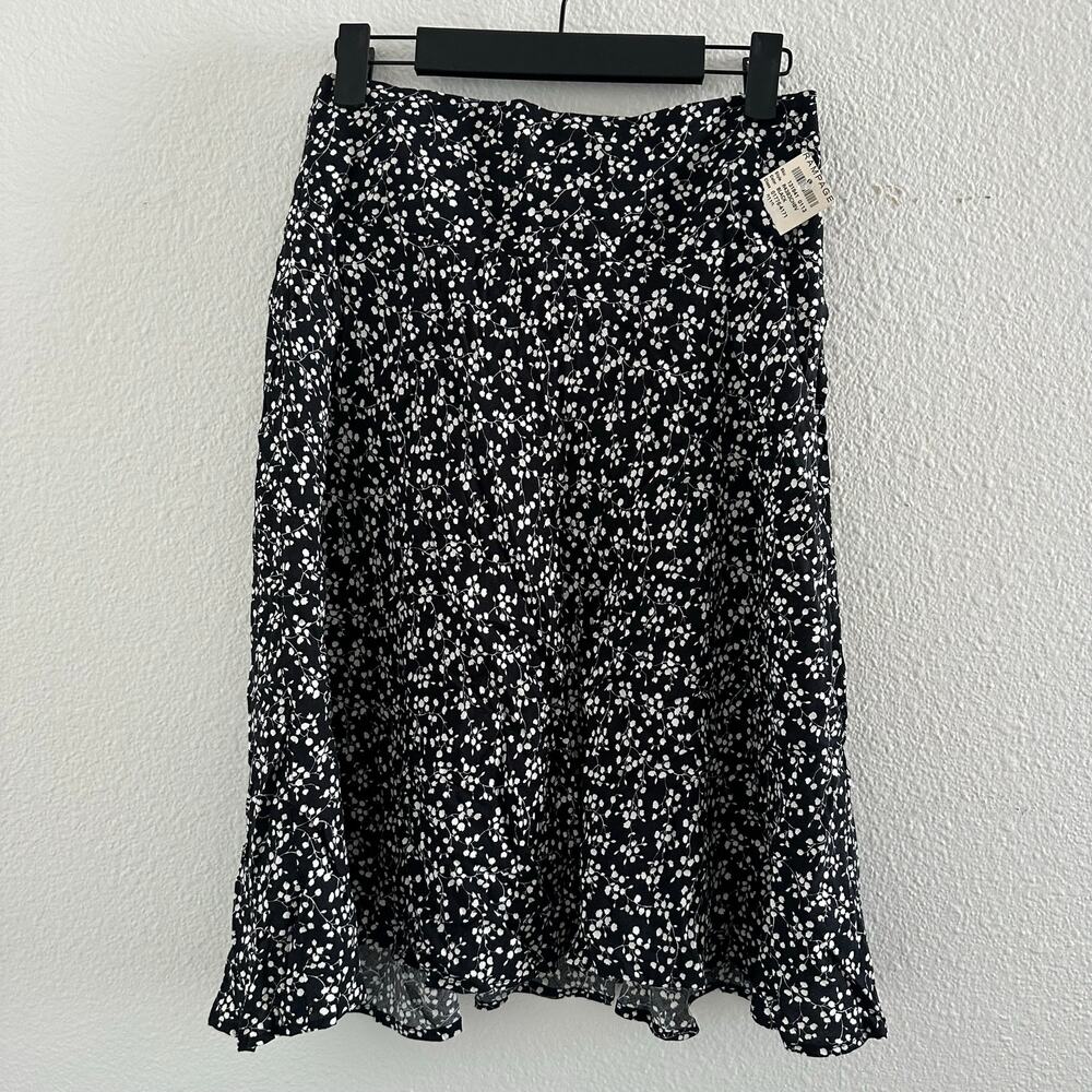 Heart Moon Star Y2k Floral A-Line Midi Skirt Black Size 0 NWT